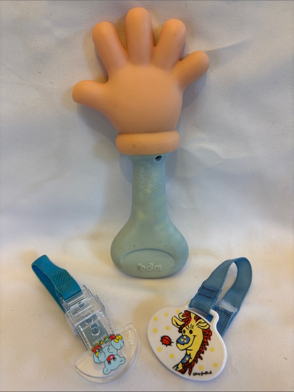 BABY HAND RATTLE/TEETHER & FABRIC PACIFIER HOLDER